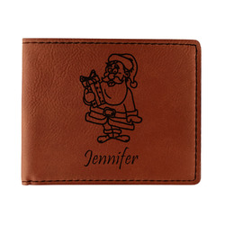 Santa and Presents Leatherette Bifold Wallet - Double Sided (Personalized)