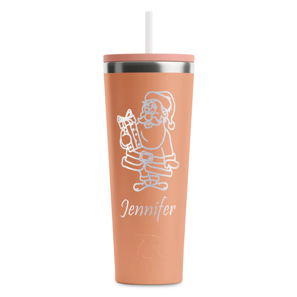 Custom Santa and Presents RTIC Everyday Tumbler with Straw - 28oz - Peach - Single-Sided (Personalized)