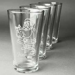 Santa and Presents Pint Glasses - Engraved (Set of 4) (Personalized)