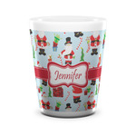 Santa and Presents Ceramic Shot Glass - 1.5 oz - White - Single (Personalized)