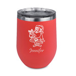 Santa and Presents Stemless Stainless Steel Wine Tumbler - Coral - Double Sided (Personalized)