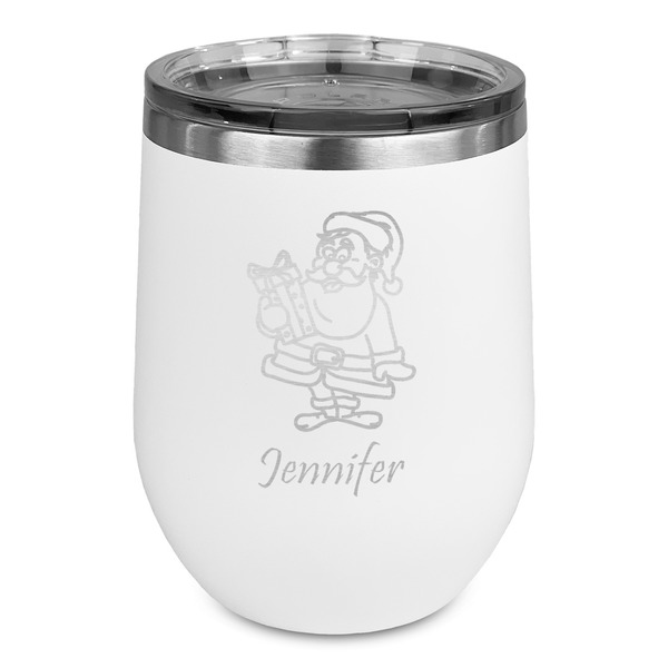 Custom Santa and Presents Stemless Stainless Steel Wine Tumbler - White - Double Sided (Personalized)