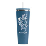 Santa and Presents RTIC Everyday Tumbler with Straw - 28oz - Steel Blue - Double-Sided (Personalized)