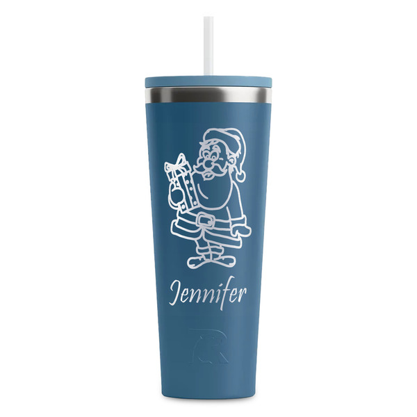 Custom Santa and Presents RTIC Everyday Tumbler with Straw - 28oz - Steel Blue - Double-Sided (Personalized)