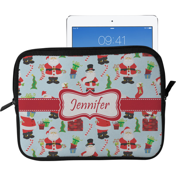 Custom Santa and Presents Tablet Case / Sleeve - Large w/ Name or Text