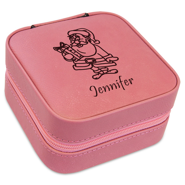 Custom Santa and Presents Travel Jewelry Boxes - Pink Leather (Personalized)