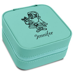 Santa and Presents Travel Jewelry Box - Teal Leather (Personalized)