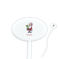 Santa and Presents 7" Oval Plastic Stir Sticks - White - Single Sided (Personalized)
