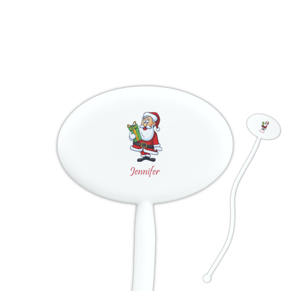 Custom Santa and Presents 7" Oval Plastic Stir Sticks - White - Double Sided (Personalized)