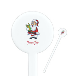 Santa and Presents 7" Round Plastic Stir Sticks - White - Single Sided (Personalized)