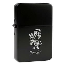 Santa and Presents Windproof Lighter - Black - Single Sided & Lid Engraved (Personalized)