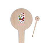 Santa and Presents 4" Round Wooden Food Picks - Single Sided (Personalized)