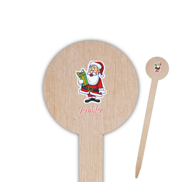 Custom Santa and Presents 6" Round Wooden Food Picks - Single Sided (Personalized)