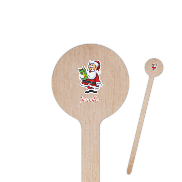 Custom Santa and Presents 6" Round Wooden Stir Sticks - Single Sided (Personalized)