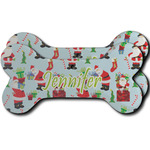 Santa and Presents Ceramic Dog Ornament - Front & Back w/ Name or Text