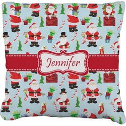 Santa and Presents Faux-Linen Throw Pillow (Personalized)