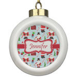 Santa and Presents Ceramic Ball Ornament (Personalized)