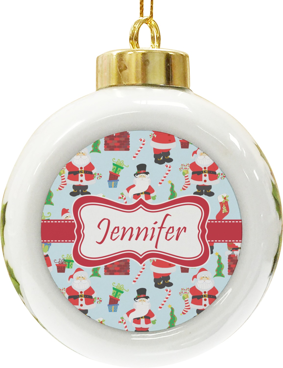 Santas w/ Presents Ceramic Ball Ornament (Personalized) - YouCustomizeIt