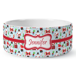 Santa and Presents Ceramic Dog Bowl - Medium (Personalized)