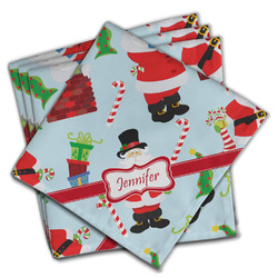 Santa and Presents Cloth Dinner Napkins - Set of 4 w/ Name or Text