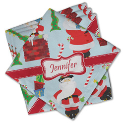 Santa and Presents Cloth Cocktail Napkins - Set of 4 w/ Name or Text