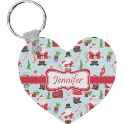 Santa and Presents Heart Plastic Keychain w/ Name or Text