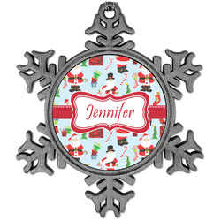 Santa and Presents Vintage Snowflake Ornament (Personalized)