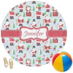 Santa and Presents Round Beach Towel (Personalized)