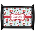 Santa and Presents Black Wooden Tray - Large w/ Name or Text