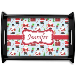 Santa and Presents Black Wooden Tray - Small w/ Name or Text