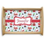 Santa and Presents Natural Wooden Tray - Small w/ Name or Text