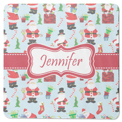 Santa and Presents Square Rubber Backed Coaster w/ Name or Text