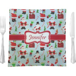 Santa and Presents 9.5" Glass Square Lunch / Dinner Plate- Single or Set of 4 (Personalized)