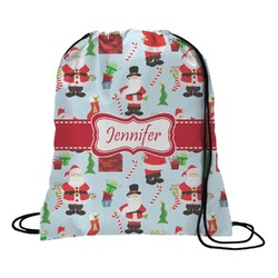 Santa and Presents Drawstring Backpack - Large w/ Name or Text
