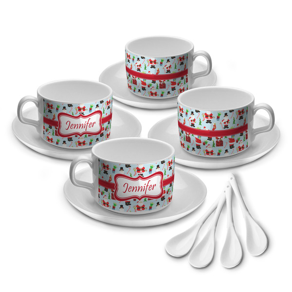 Custom Santa and Presents Tea Cup - Set of 4 (Personalized)