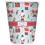 Santa and Presents Waste Basket - Double Sided (White) w/ Name or Text