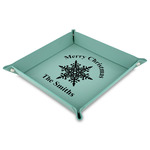 Snowflakes Faux Leather Dice Tray - 9" x 9"  - Teal (Personalized)