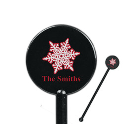 Snowflakes 5.5" Round Plastic Stir Sticks - Black - Single Sided (Personalized)