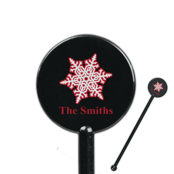 Custom Snowflakes 5.5" Round Plastic Stir Sticks - Black - Double Sided (Personalized)