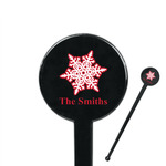 Snowflakes 7" Round Plastic Stir Sticks - Black - Double Sided (Personalized)