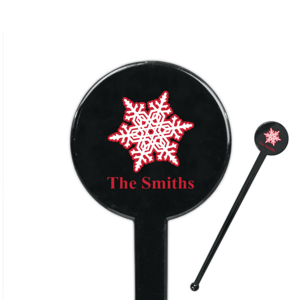 Custom Snowflakes 7" Round Plastic Stir Sticks - Black - Single Sided (Personalized)