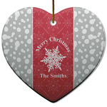 Snowflakes Heart Ceramic Ornament w/ Name or Text