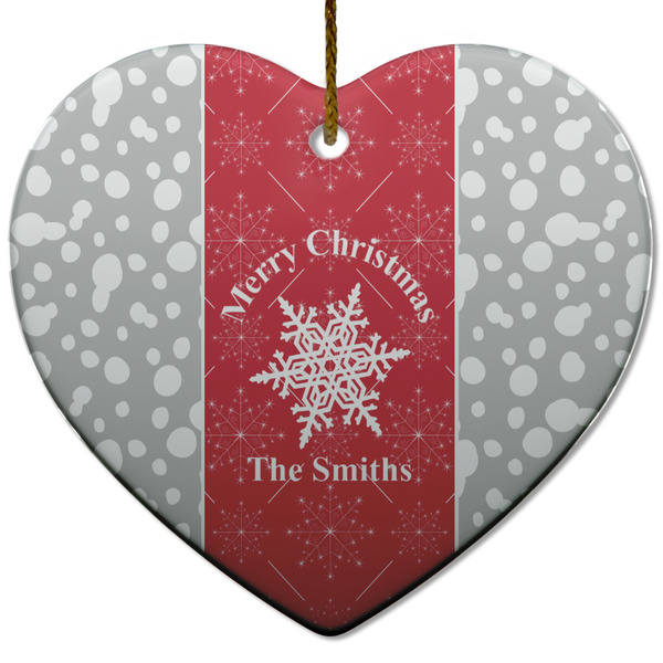 Custom Snowflakes Heart Ceramic Ornament w/ Name or Text