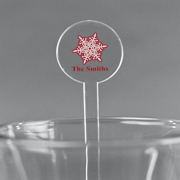 Custom Snowflakes 7" Round Plastic Stir Sticks - Clear (Personalized)