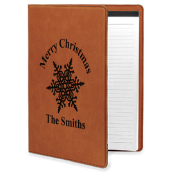 Snowflakes Leatherette Portfolio with Notepad - Large - Double Sided (Personalized)