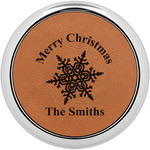 Snowflakes Leatherette Round Coaster w/ Silver Edge (Personalized)