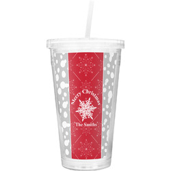 Snowflakes Double Wall Tumbler with Straw (Personalized)