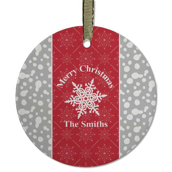 Custom Snowflakes Flat Glass Ornament - Round w/ Name or Text