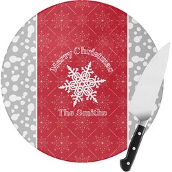 Snowflakes Round Glass Cutting Board - Medium (Personalized)