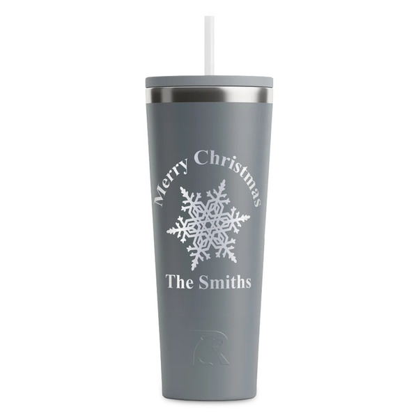 Custom Snowflakes RTIC Everyday Tumbler with Straw - 28oz - Grey - Double-Sided (Personalized)